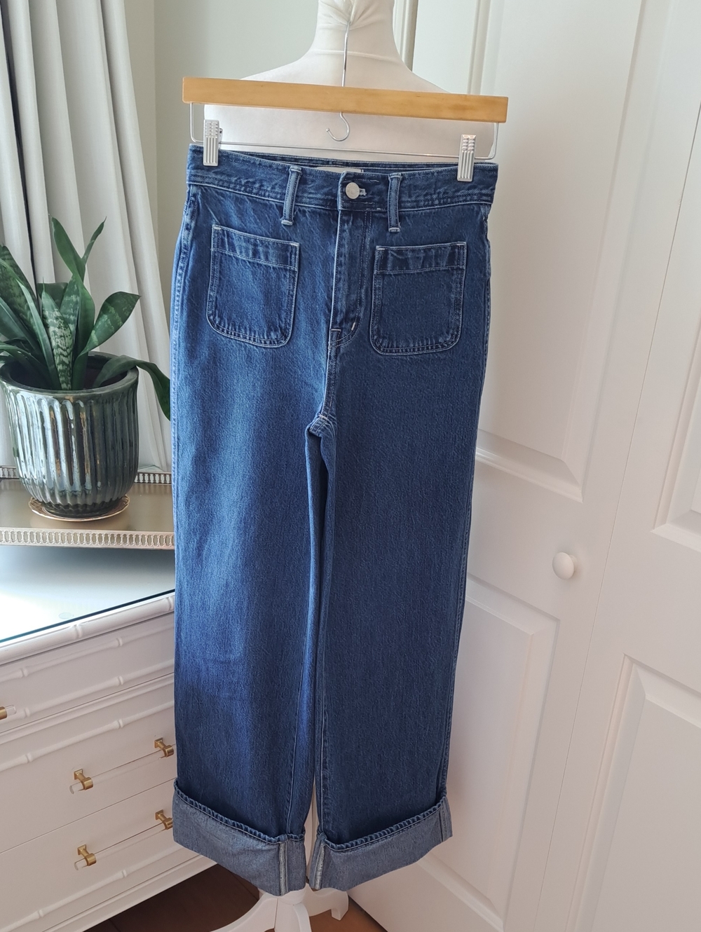 Madewell Womens Super Wide-Leg Casual/Preppy 100% Medium Wash Cotton Jeans 24